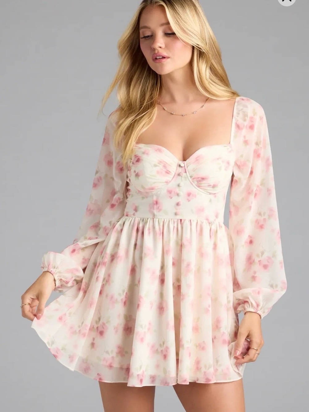 NWT Windsor Elevated Outing Floral‎ Long Sleeve Chiffon Skater Dress